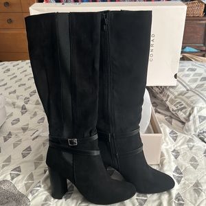 Black Knee High Suede Feel Boots